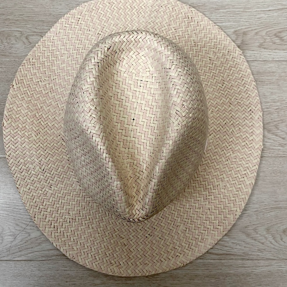 Loft Classic Pink Trim Straw Fedora NWT